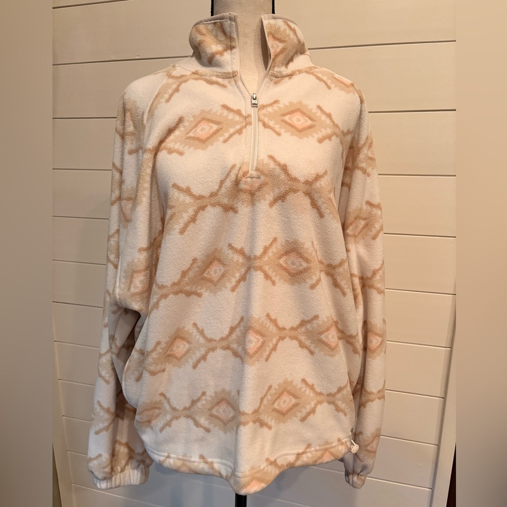 Hollister Sherpa Fleece 1/4 Zip Pullover Aztec Print Cream Beige Medium